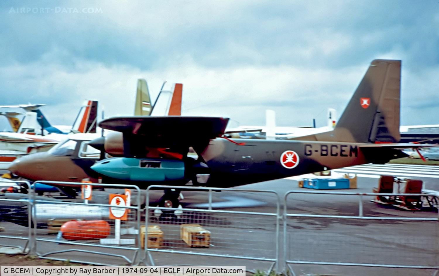 G-BCEM, 1974 Fairey Britten-norman Ltd BN-2A-21 Islander C/N 402, G-BCEM   Britten-Norman BN-2A-21 Islander [0402] (Britten-Norman / Sultan of Oman's Air Force) Farnborough~G 04/09/1974