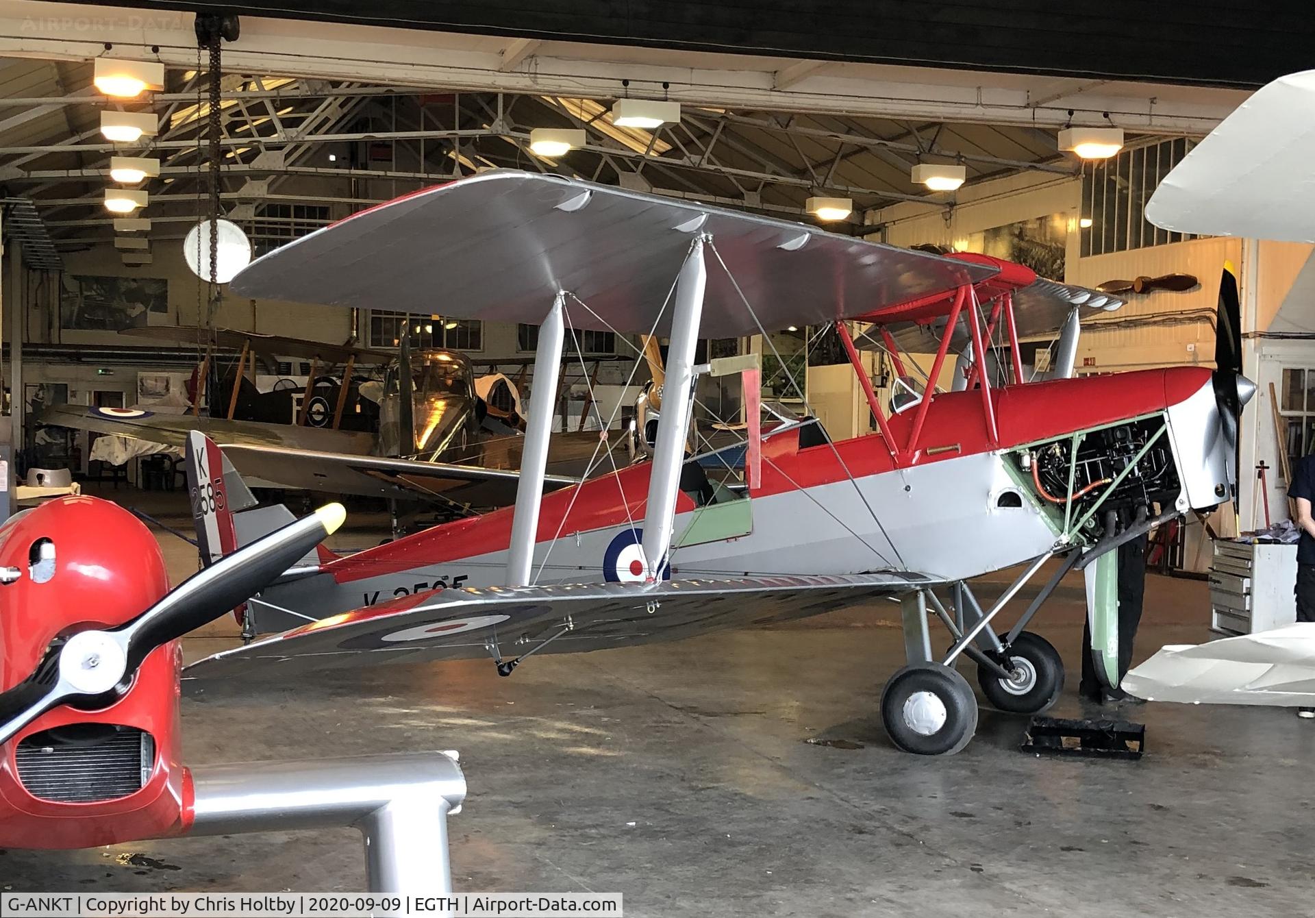 G-ANKT, 1942 De Havilland DH-82A Tiger Moth II C/N 85087, In the engineering hangar at Old Warden
