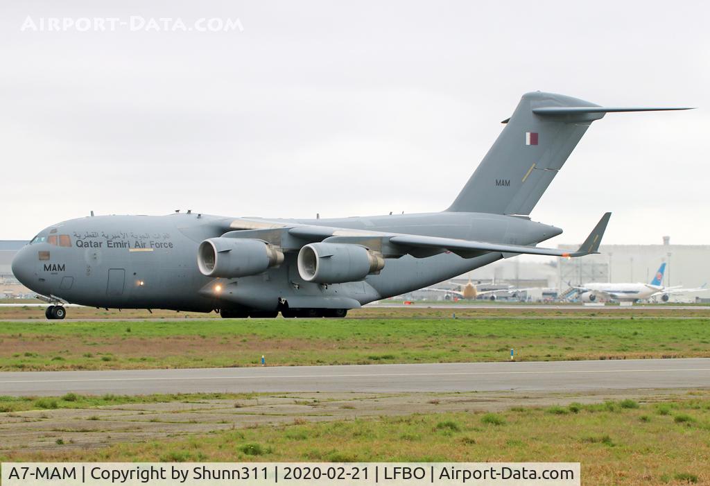 A7-MAM, 2015 Boeing C-17A Globemaster III C/N F-274, Taxiing holding point rwy 32R for departure...