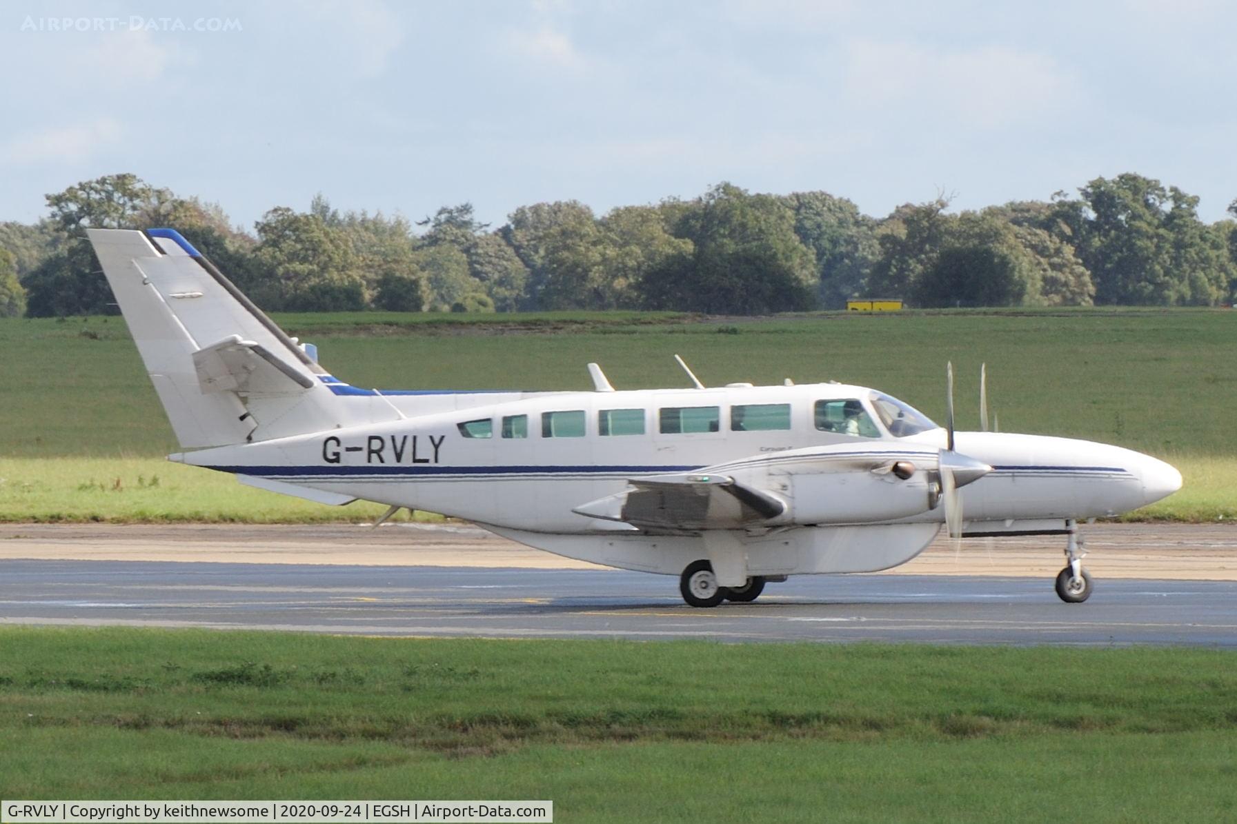 G-RVLY, 1988 Reims F406 Caravan II C/N F406-0034, Arriving at Norwich from East Midlands.