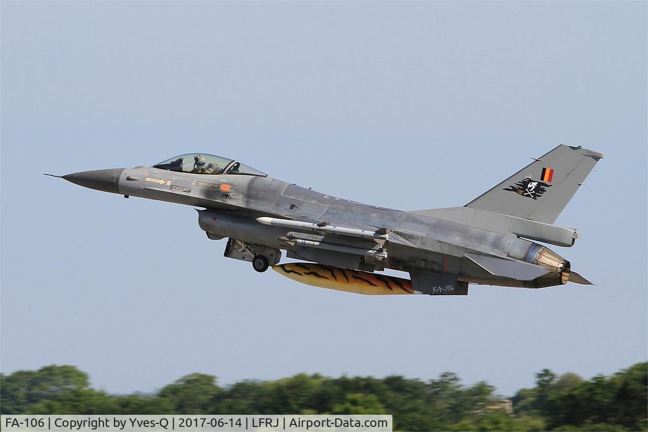 FA-106, SABCA F-16AM Fighting Falcon C/N 6H-106, SABCA F-16AM Fighting Falcon, Take off rwy 26, Landivisiau Naval Air Base (LFRJ) Tiger Meet 2017