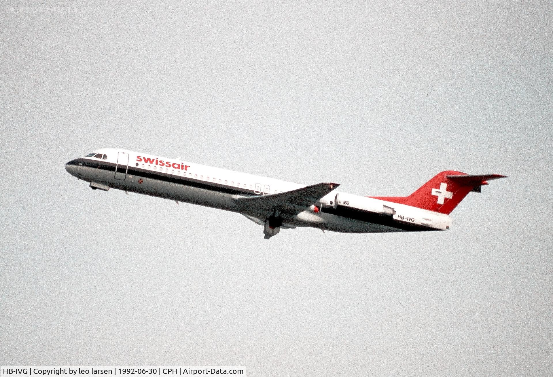 HB-IVG, 1988 Fokker 100 (F-28-0100) C/N 11255, Copenhagen 30.6.1992
