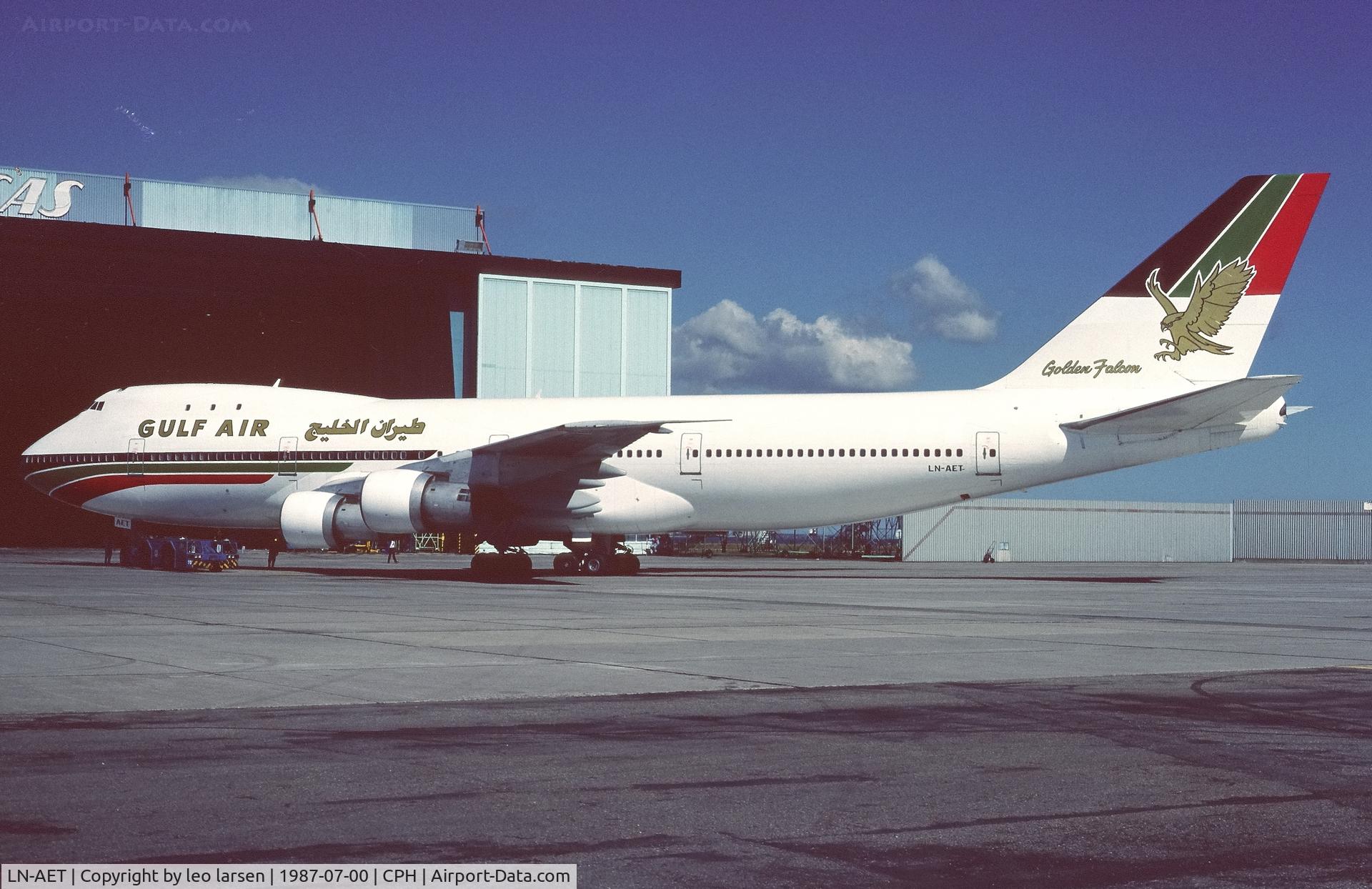 LN-AET, 1971 Boeing 747-283B C/N 20120, Copenhagen 9.1987 lease to Gulf Air.