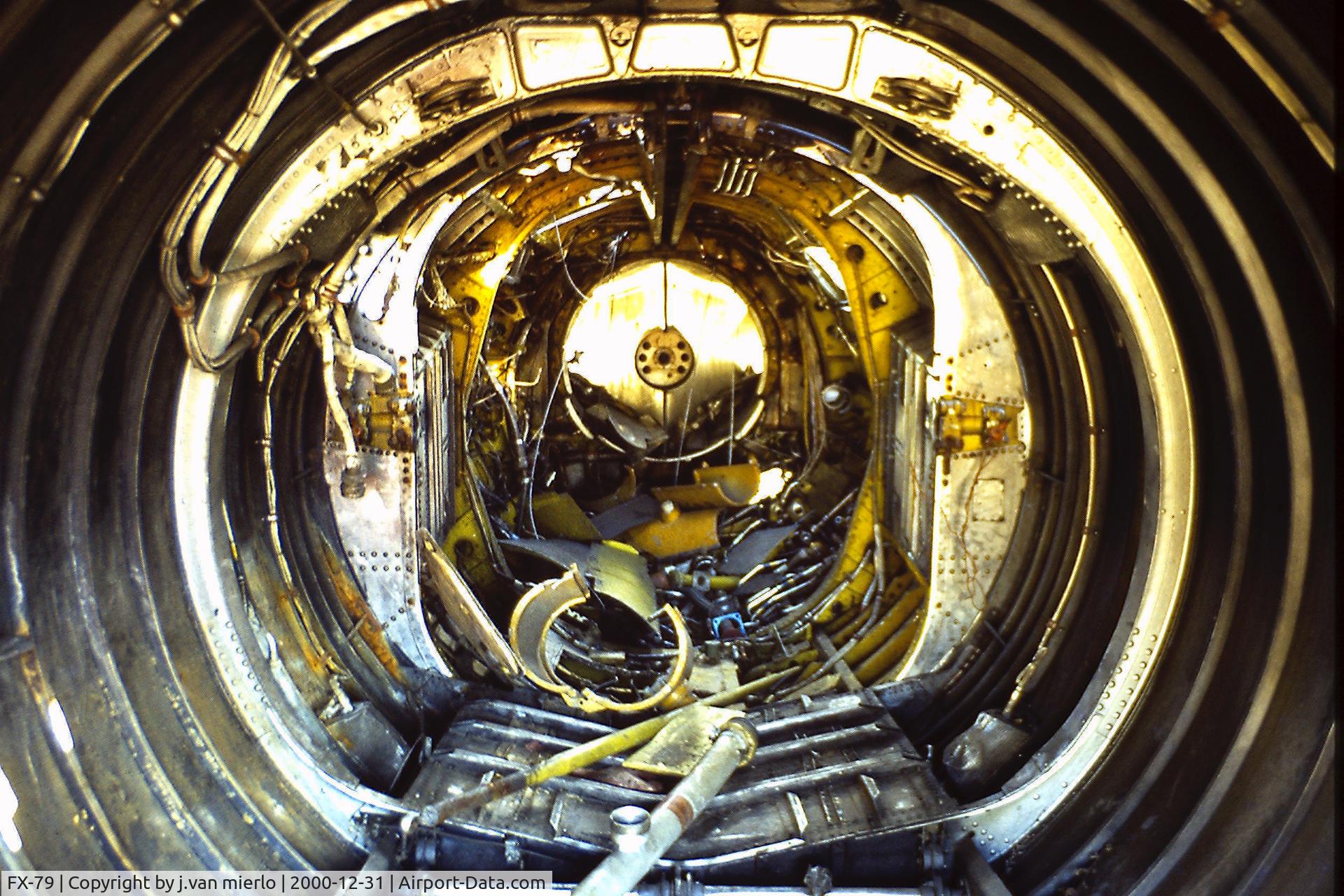 FX-79, Lockheed F-104G Starfighter C/N 683D-9137, F104 inside with engine removed. Kalken scrap yard early'80s scan slide