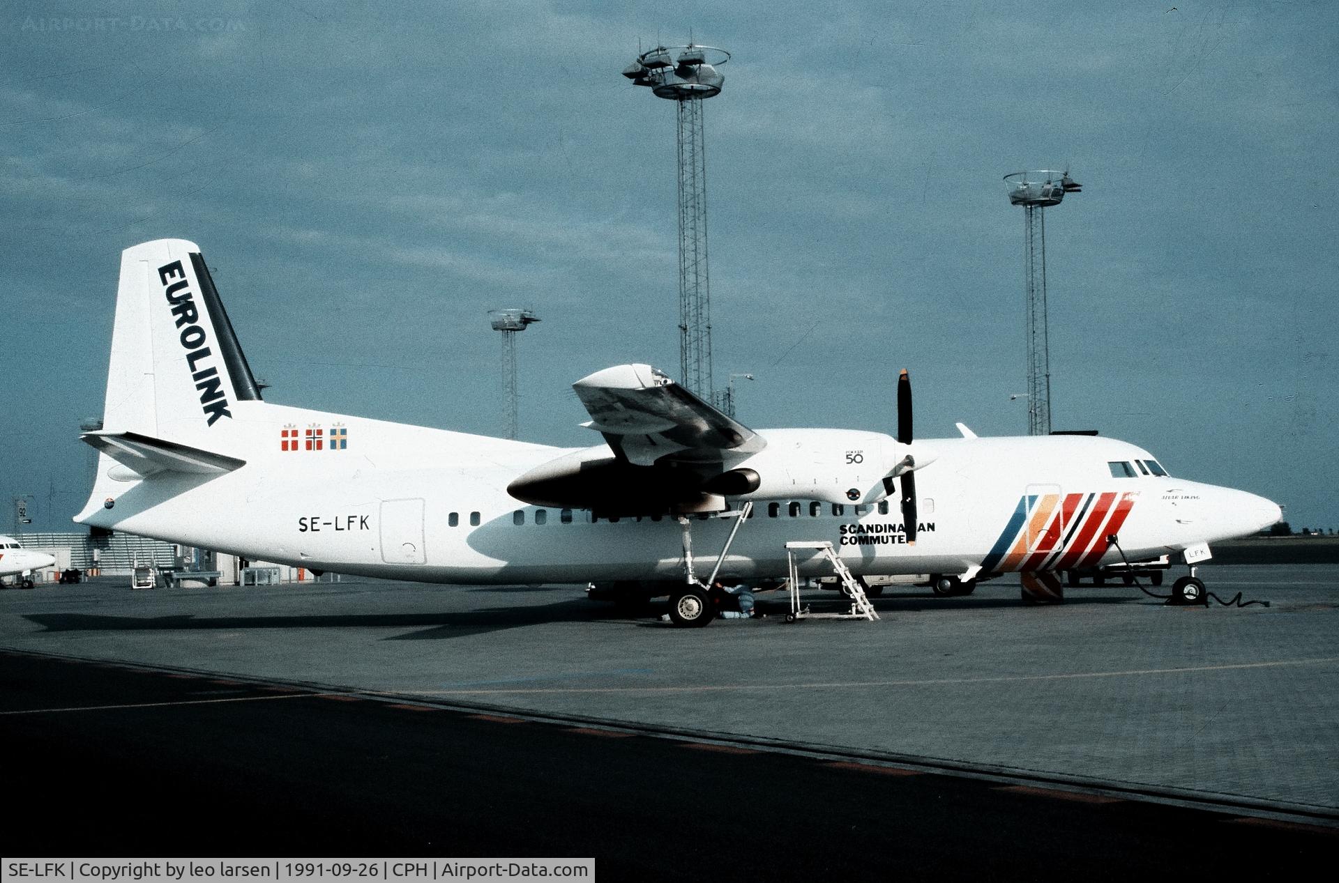 SE-LFK, 1990 Fokker 50 C/N 20188, Copenhagen 26.9.1991