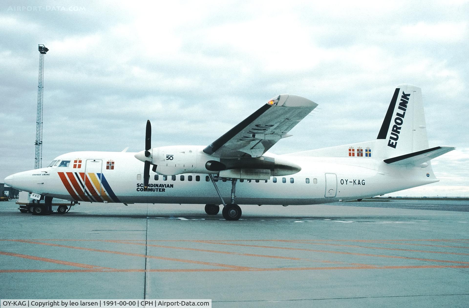 OY-KAG, 1990 Fokker 50 C/N 20185, Copenhagen 1991