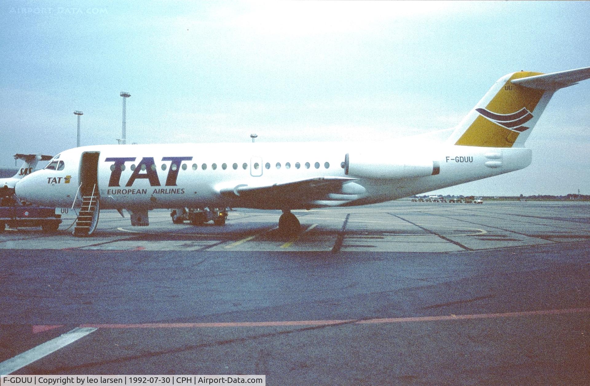 F-GDUU, 1976 Fokker F-28-2000 Fellowship C/N 11108, Copenhagen 30.7.1992