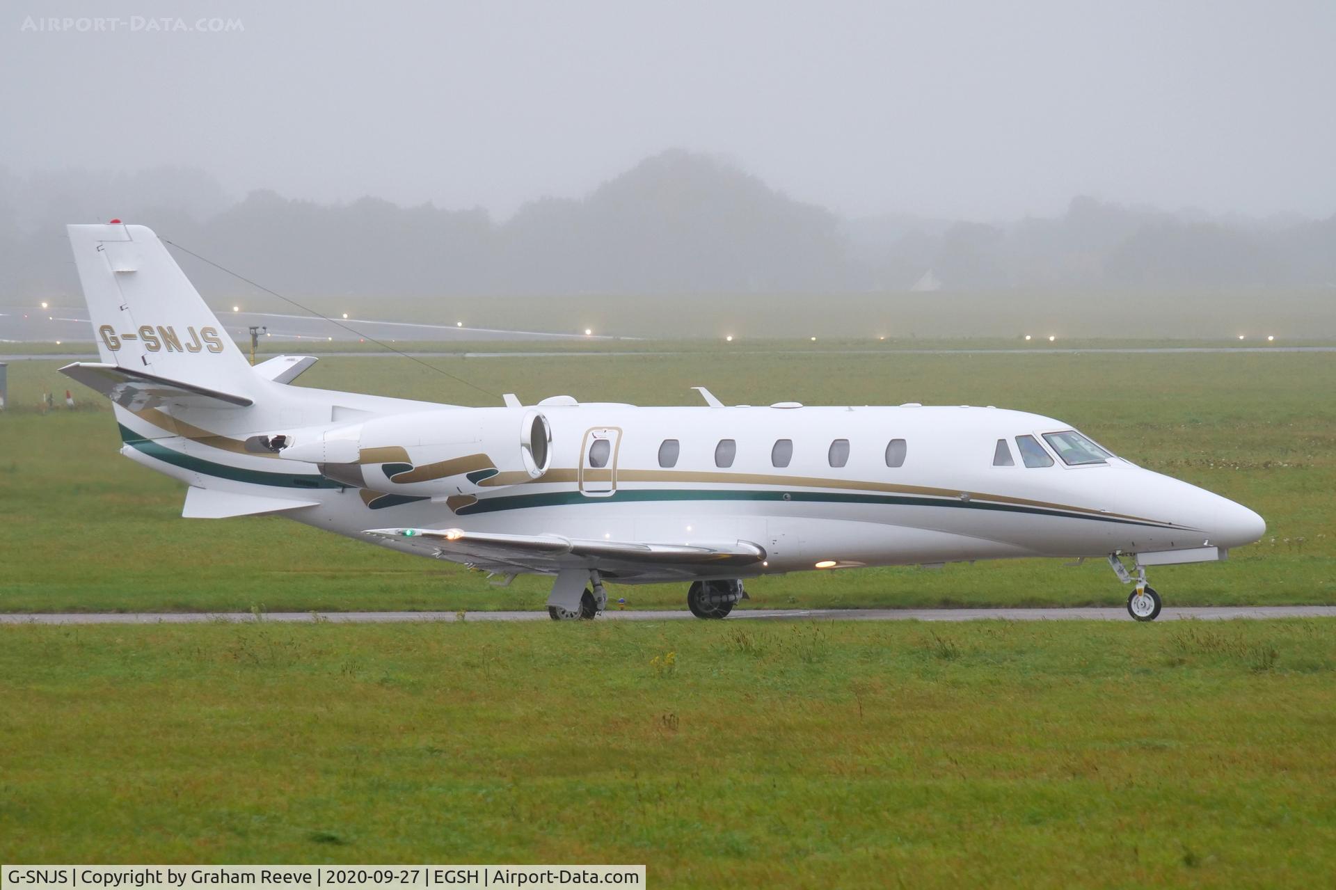 G-SNJS, 2018 Cessna 560XL Citation XLS Plus C/N 560-6252, Departing from Norwich.