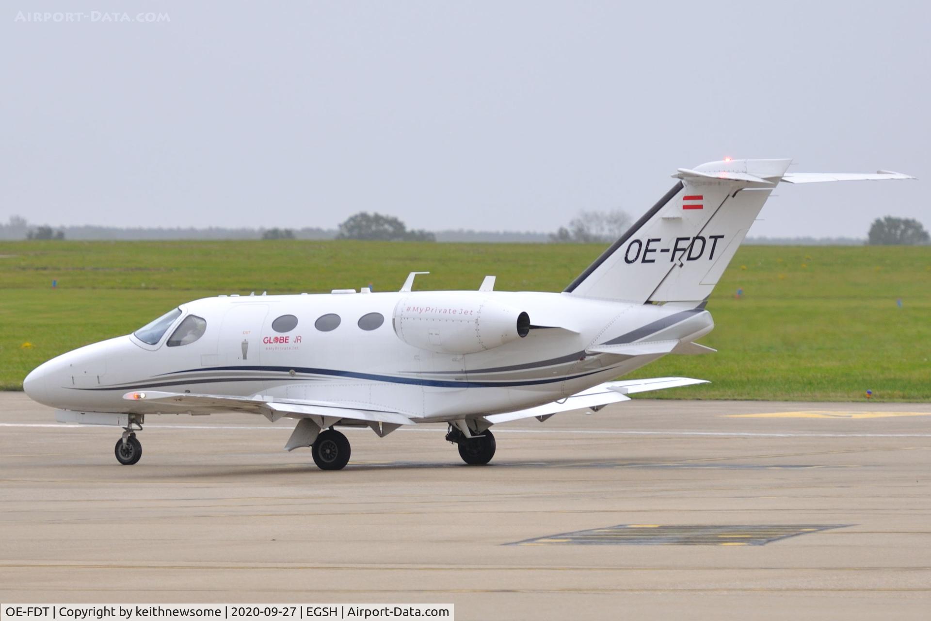 OE-FDT, 2009 Cessna 510 Citation Mustang Citation Mustang C/N 510-0156, Arriving at Norwich from Dusseldorf.