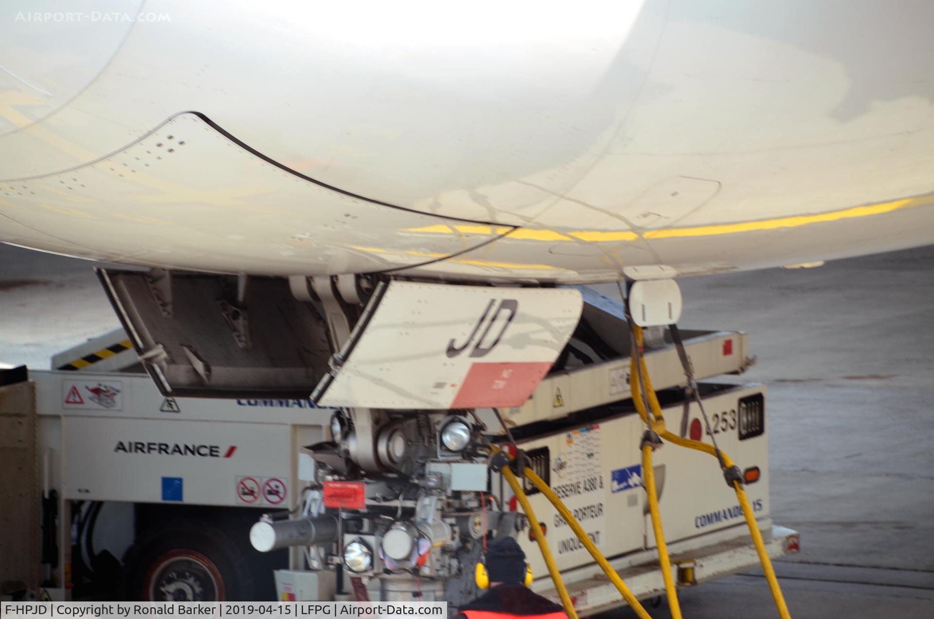 F-HPJD, 2010 Airbus A380-861 C/N 049, Nose gear door.  At the gate Charles de Gaulle