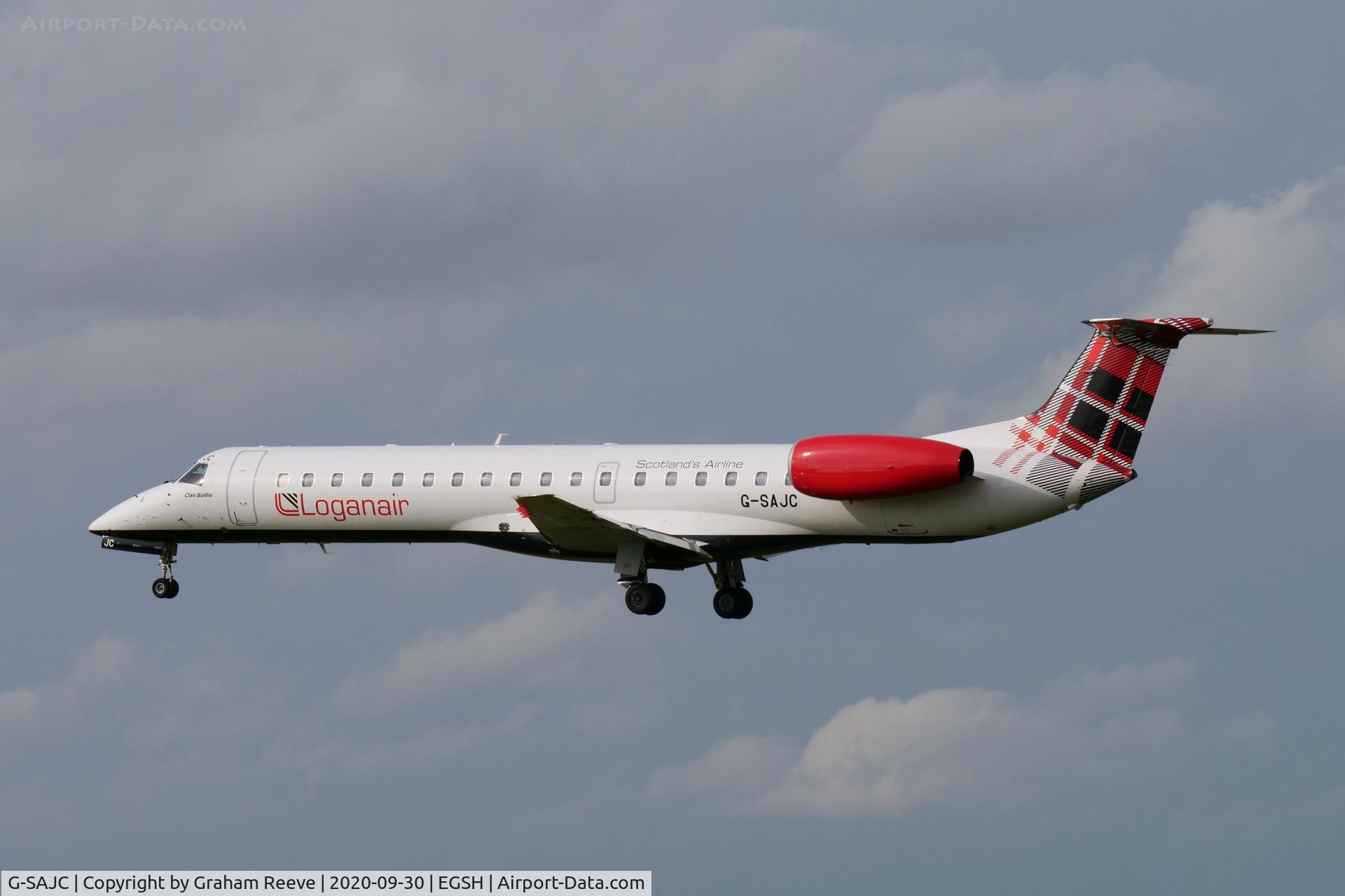 G-SAJC, 2000 Embraer EMB-145EP (ERJ-145EP) C/N 145280, Landing at Norwich.