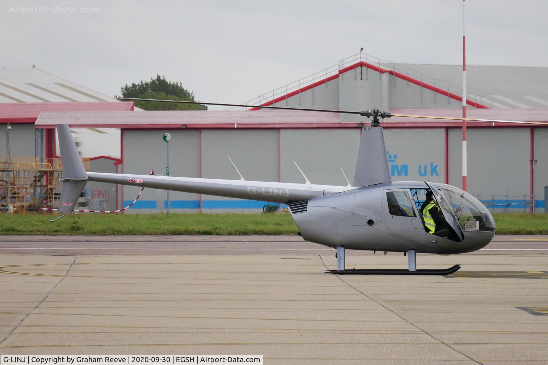 G-LINJ, 2008 Robinson R44 Raven II C/N 12168, On the ground at Norwich.