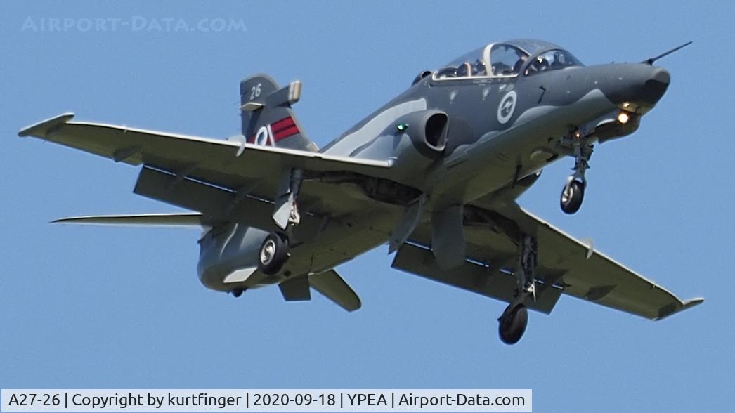 A27-26, British Aerospace Hawk 127 C/N DT26, BAE Systems Hawk. MK 127 RAAF A27-26 cn DT26 rwy36  YPEA 18 September 2020.