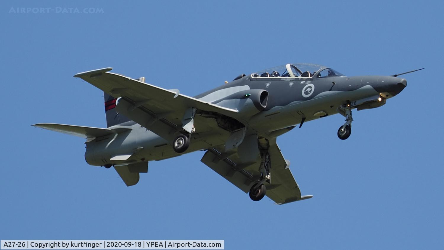A27-26, British Aerospace Hawk 127 C/N DT26, BAE Systems Hawk. MK 127 RAAF A27-26 cn DT26 rwy36  YPEA 18 September 2020.