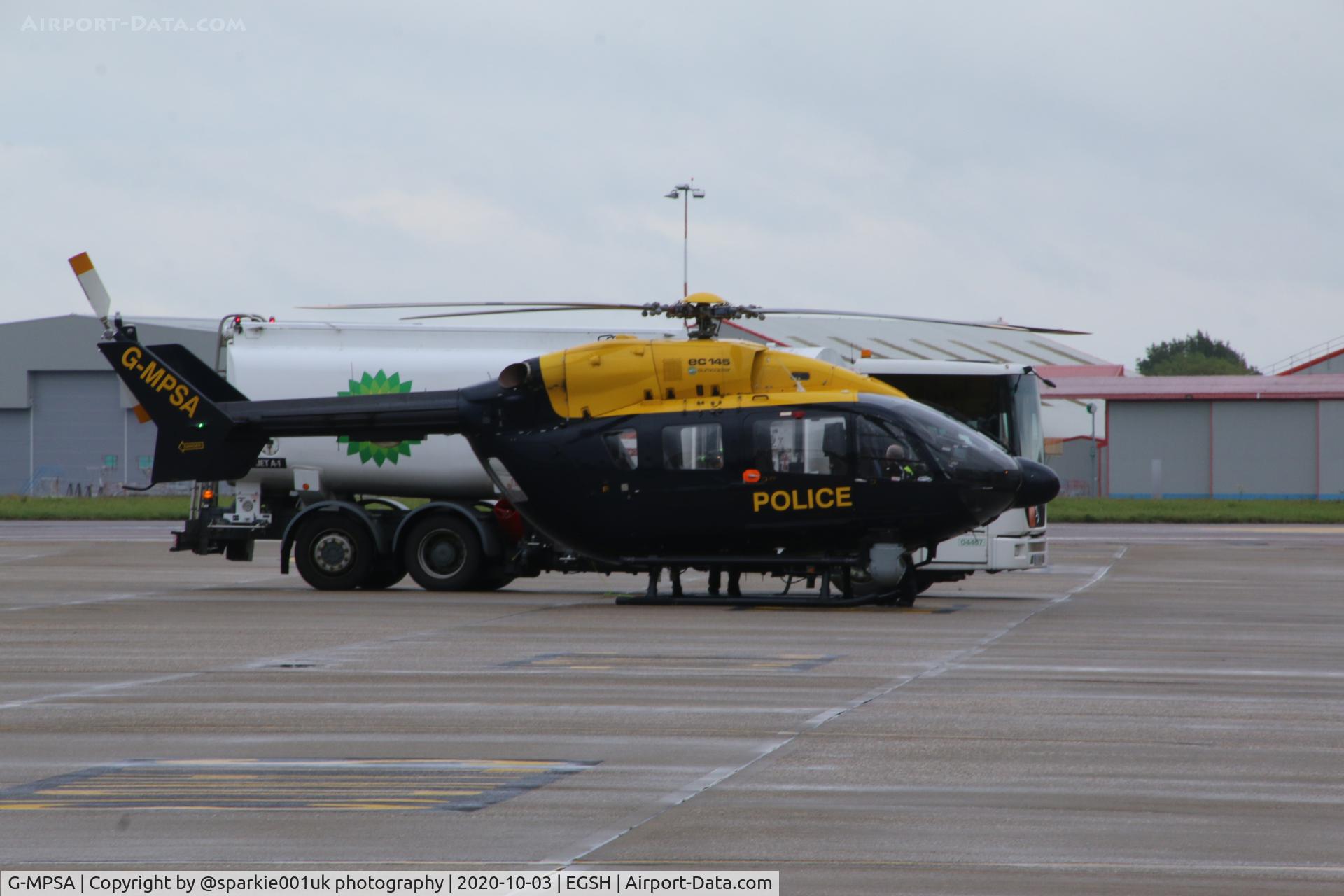 G-MPSA, 2005 Eurocopter-Kawasaki EC-145 (BK-117C-2) C/N 9065, Short visit for fuel at Norwich