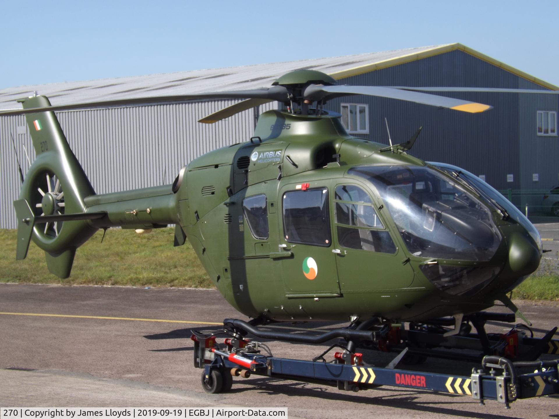270, Eurocopter EC-135P-2+ C/N 0425, Being taken to a Hanger at Gloucestershire Airport.