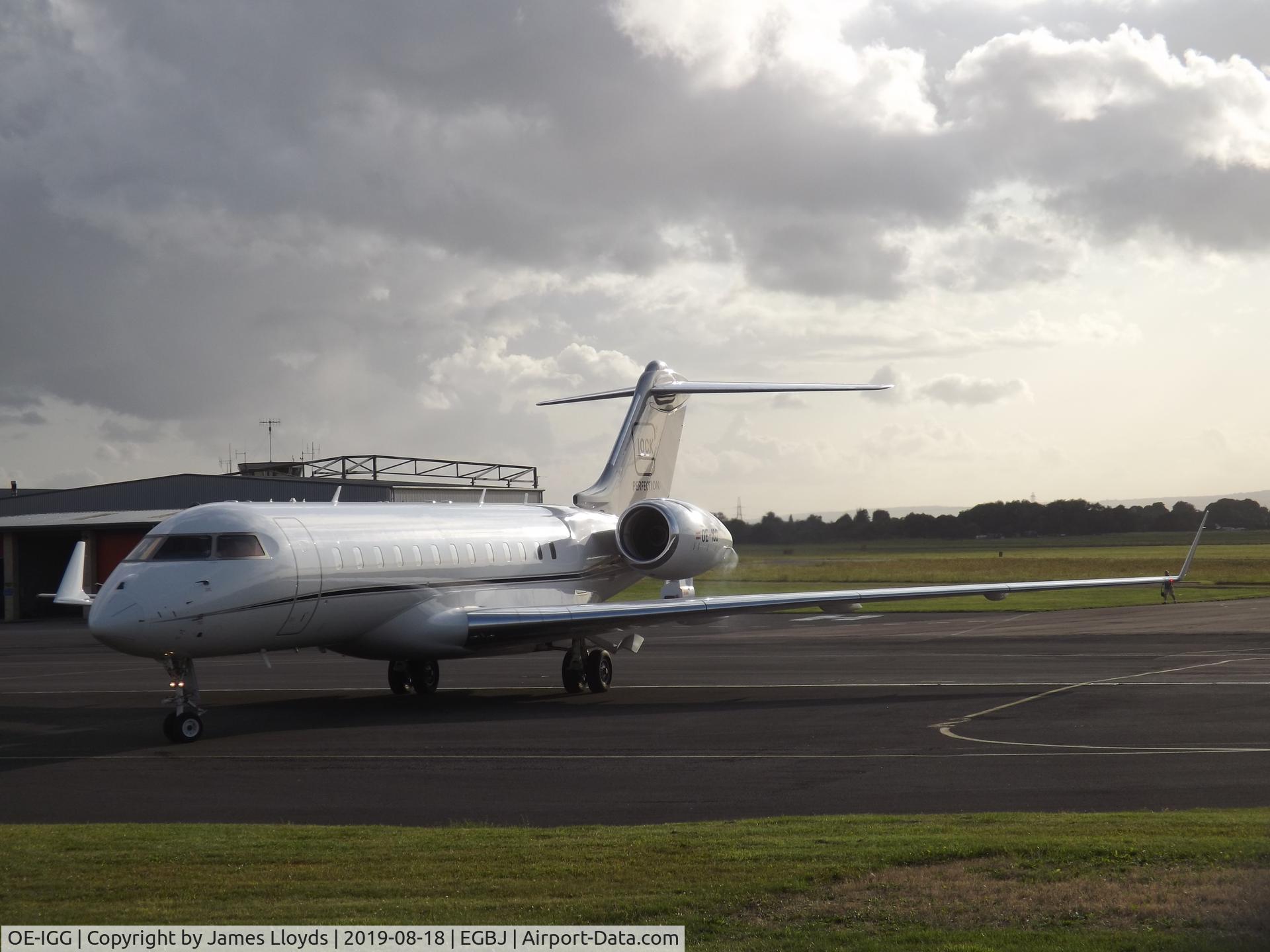 OE-IGG, 2007 Bombardier BD-700-1A10 Global Express XRS C/N 9251, Taxing in at Gloucestershire Airport.