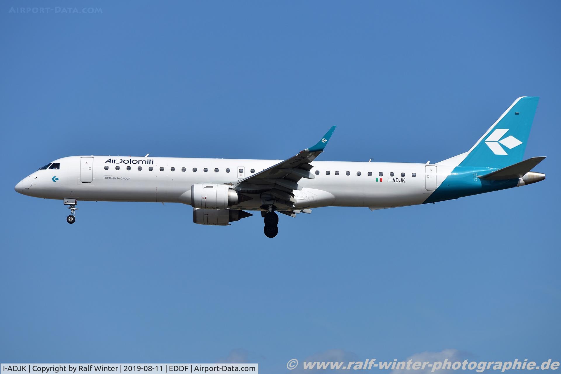 I-ADJK, 2009 Embraer 195LR (ERJ-190-200LR) C/N 19000245, Embraer ERJ-195LR 190-200LR - EN DLA Air Dolomiti 'Aida di Giuseppe Verdi' - 19000245 - I-ADJK - 11.08.2019 - FRA