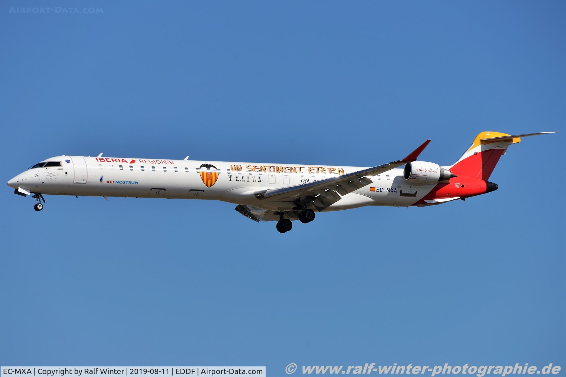 EC-MXA, 2018 Bombardier CRJ-1000 (CL-600-2E25) C/N 19064, Bombardier CL-600-2E25 CRJ-1000 - YW ANE Air Nostrum 'Valencia Football Club centenary (1919-2019)' - 19064 - EC-MXA - 11.08.2019 - FRA