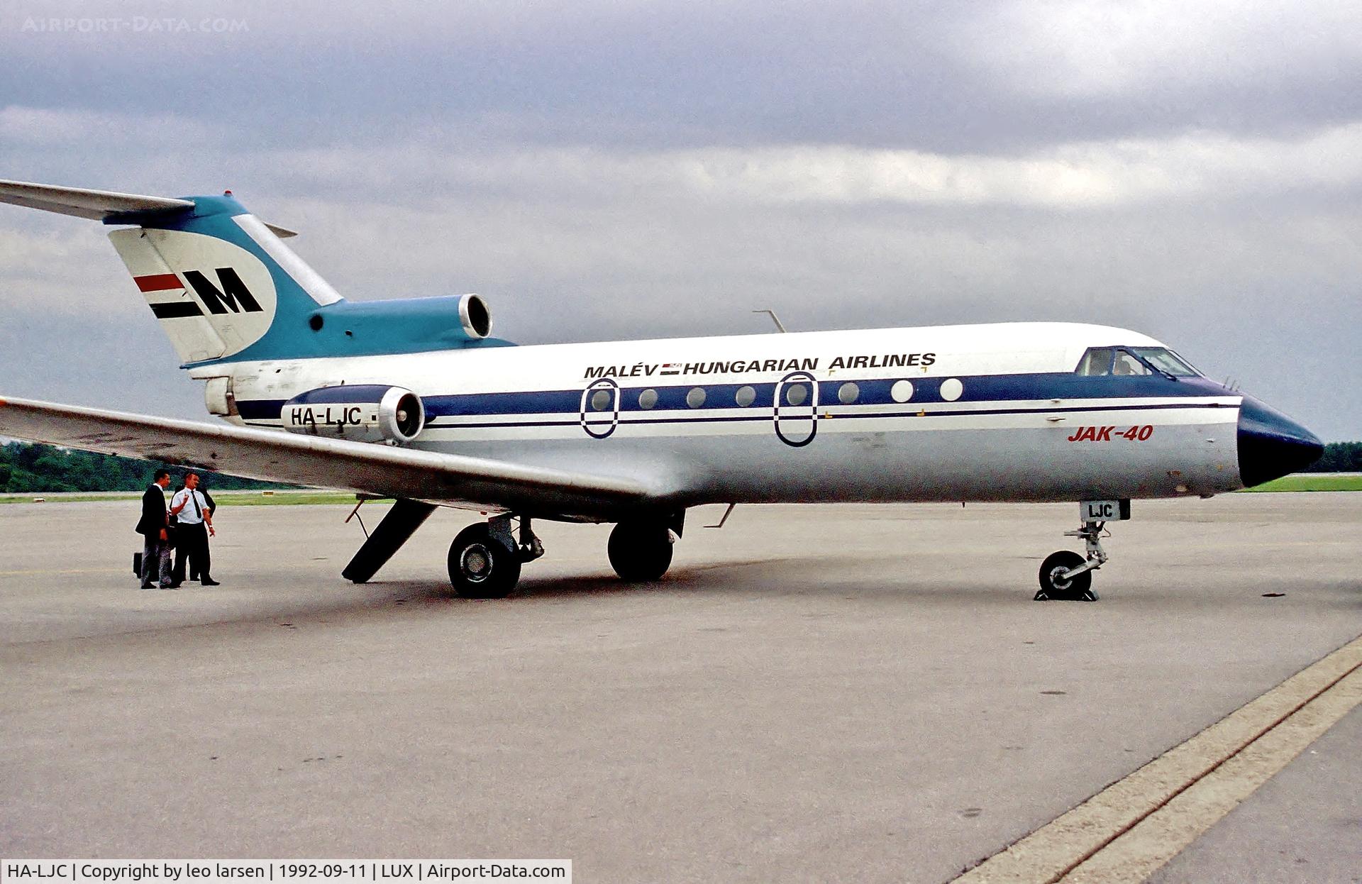 HA-LJC, 1974 Yakovlev Yak-40 C/N 9440937, Luxembougg 11.9.1992