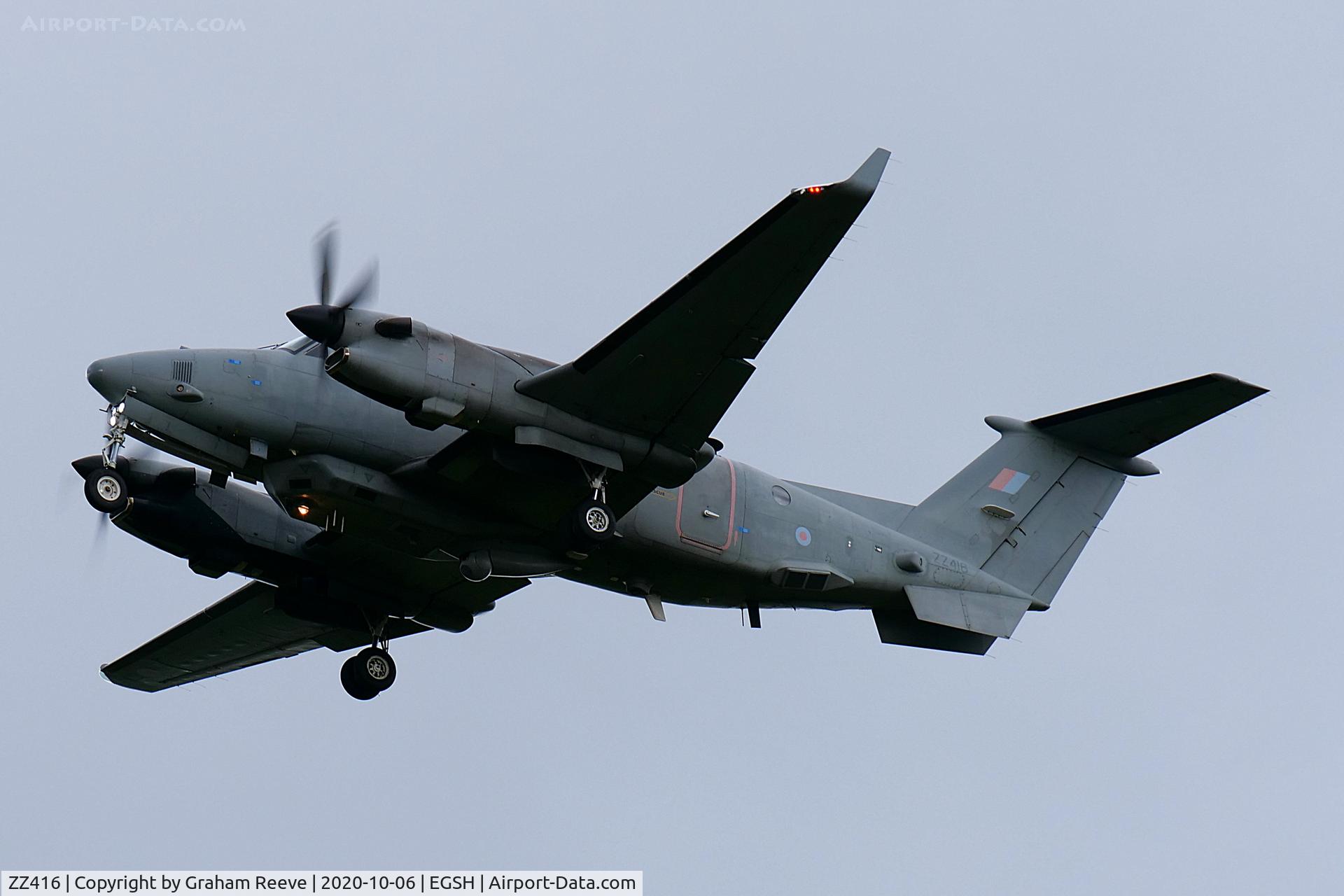 ZZ416, 2007 Beechcraft Shadow R.Mk1 (350CER) Super King Air C/N FM-14, Departing from Norwich.