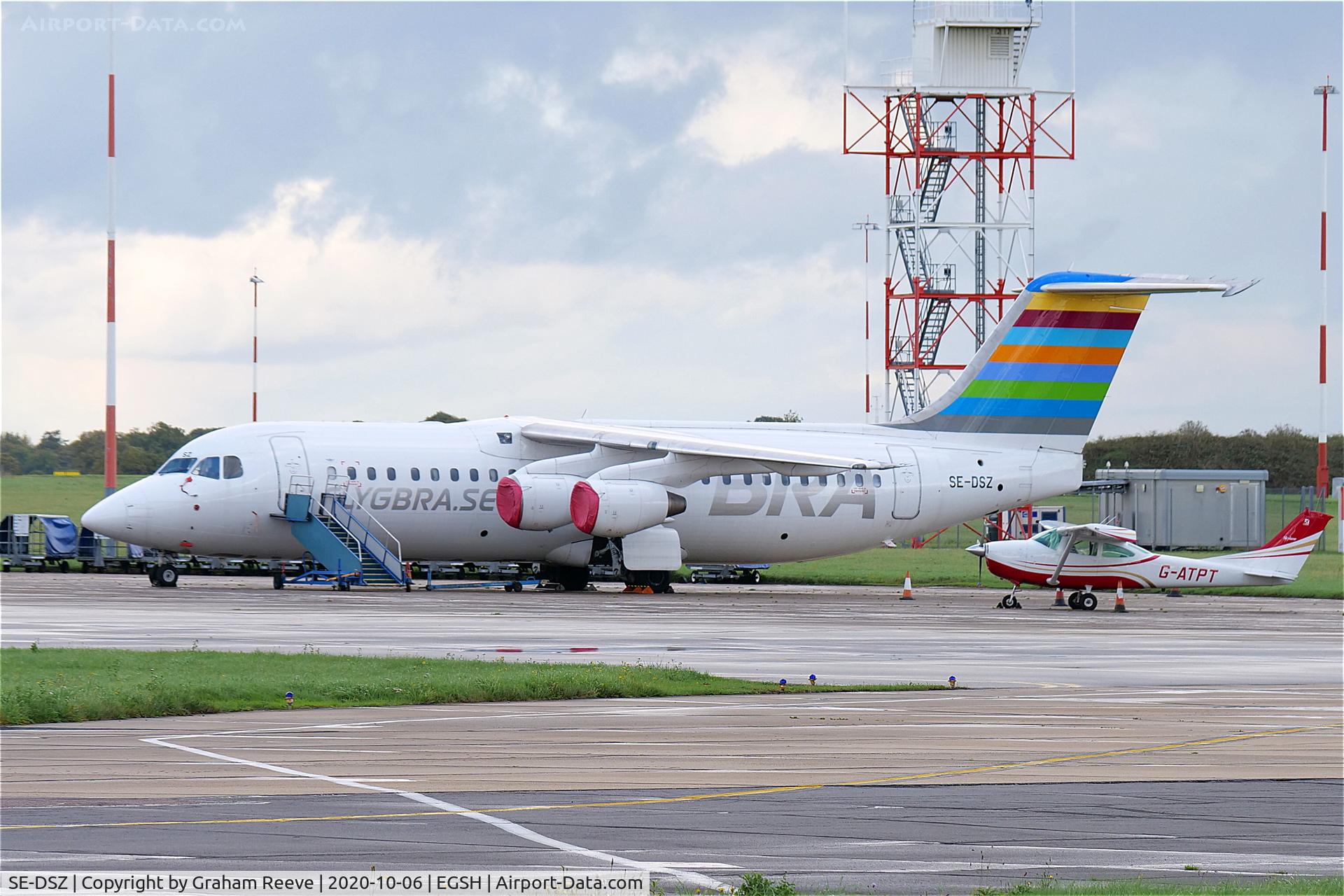 SE-DSZ, 2000 British Aerospace Avro 146-RJ100 C/N E3380, Parked at Norwich.