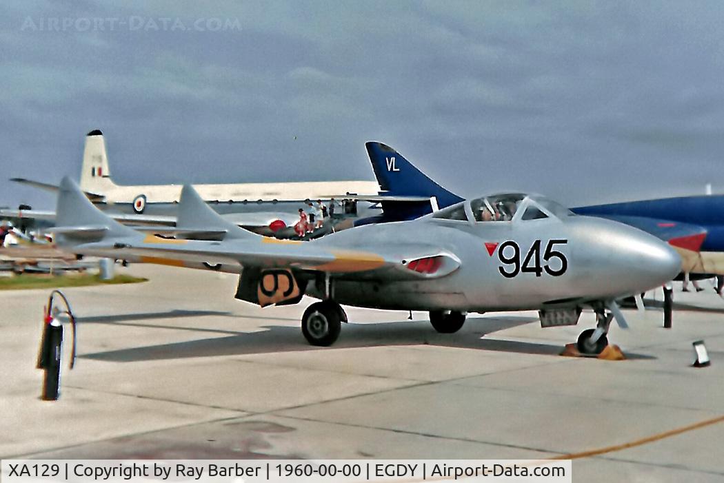 XA129, De Havilland Vampire T.22 C/N 15228, XA129   De Havilland DH.115 Sea Vampire T.22 [15407] (Royal Navy) (Place unknown) @ 1960's