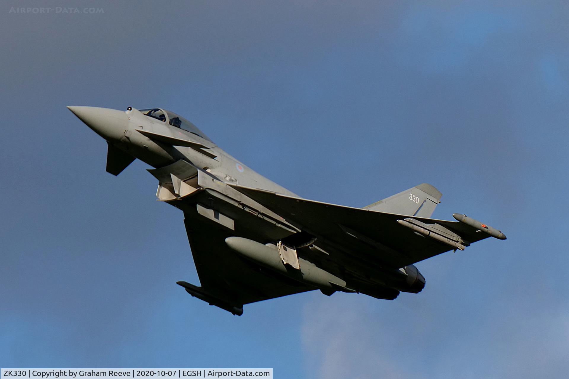 ZK330, 2011 Eurofighter EF-2000 Typhoon FGR.4 C/N BS091/340, On approach to Norwich.