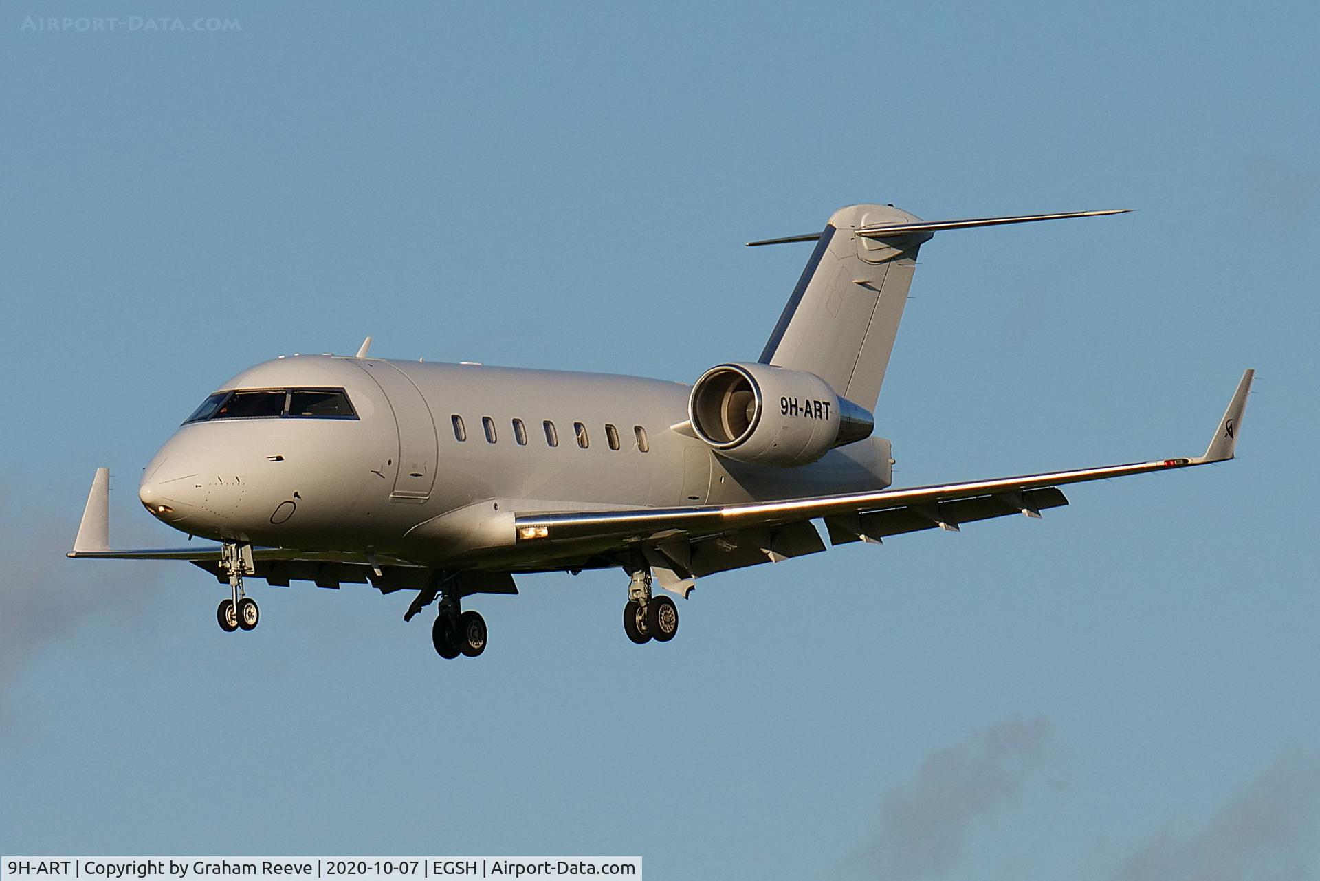 9H-ART, 1993 Canadair Challenger 601-3A (CL-600-2B16) C/N 5125, Landing at Norwich.