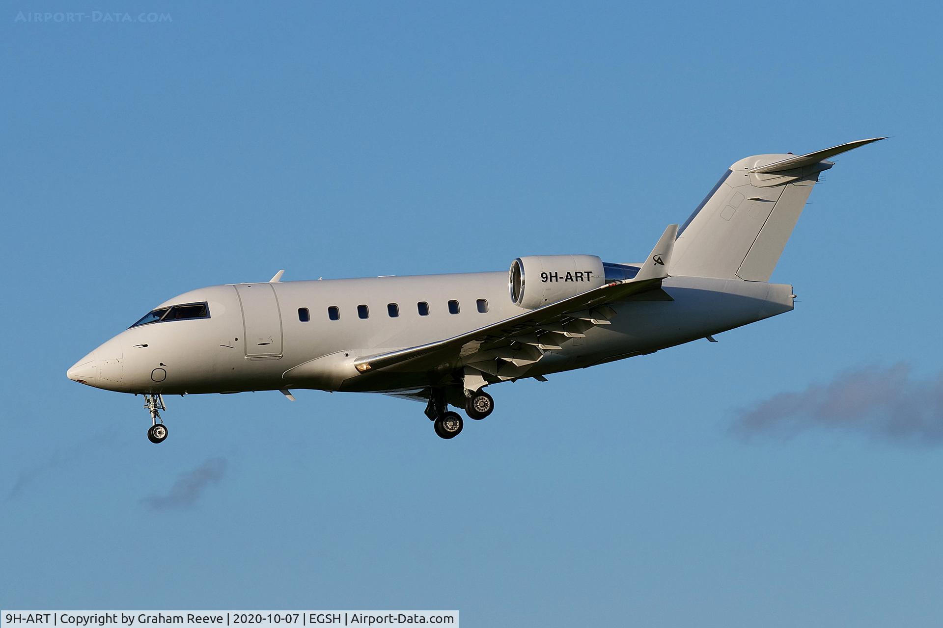 9H-ART, 1993 Canadair Challenger 601-3A (CL-600-2B16) C/N 5125, Landing at Norwich.