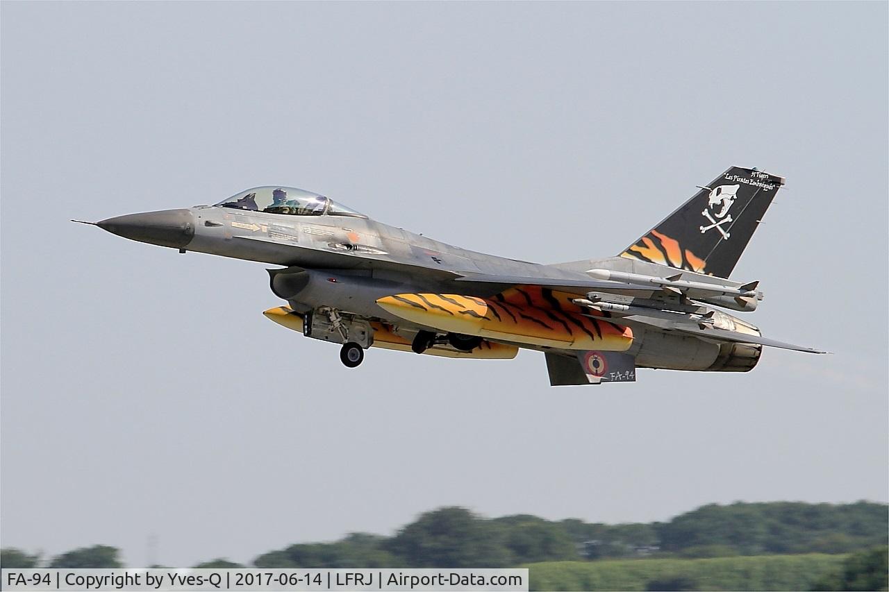 FA-94, SABCA F-16AM Fighting Falcon C/N 6H-94, SABCA F-16AM Fighting Falcon, Climbing from rwy 26, Landivisiau Naval Air Base (LFRJ) Tiger Meet 2017