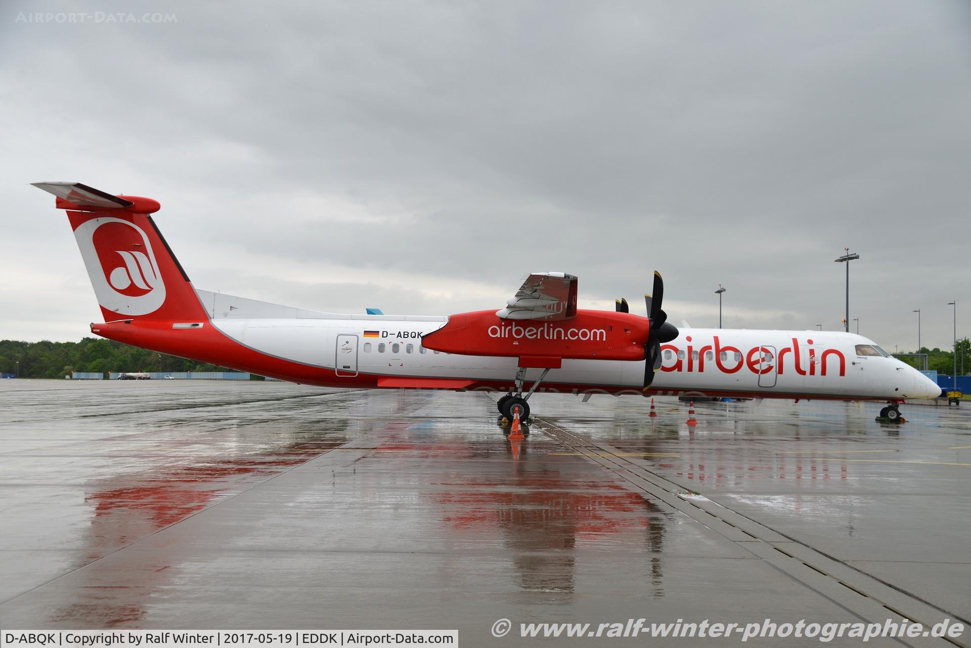 D-ABQK, 2009 De Havilland Canada DHC-8-402Q Dash 8 Dash 8 C/N 4265, Bombardier DHC-8-400Q Dash 8 - AB BER Air Berlin opby LGW Luffahrtgesellschaft Walter - 4265 - D-ABQK - 19.05.2017 - CGN