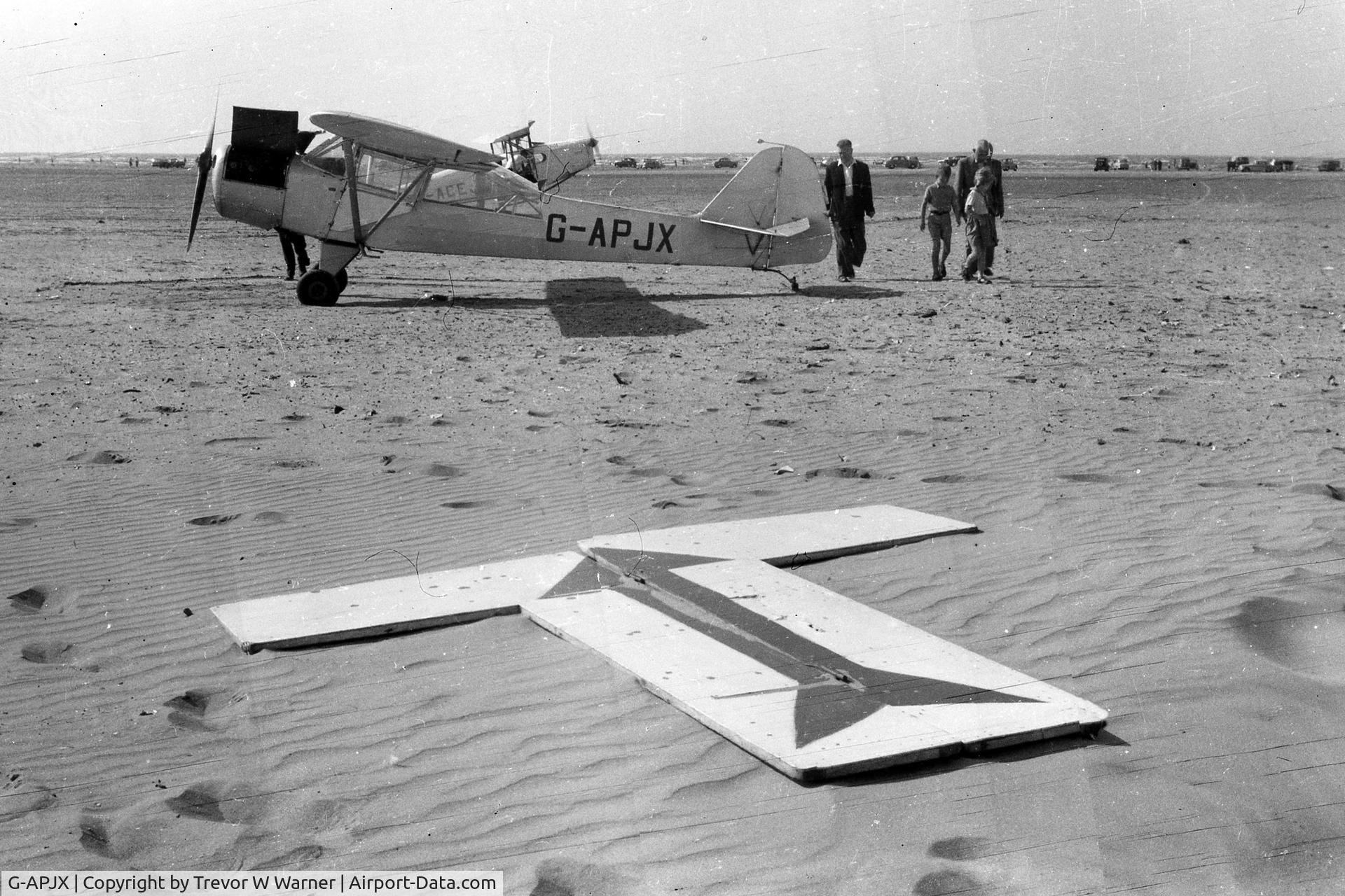 G-APJX, Taylorcraft J Auster 5 C/N 1439, On Southport beach ca 1958 giving joy rides