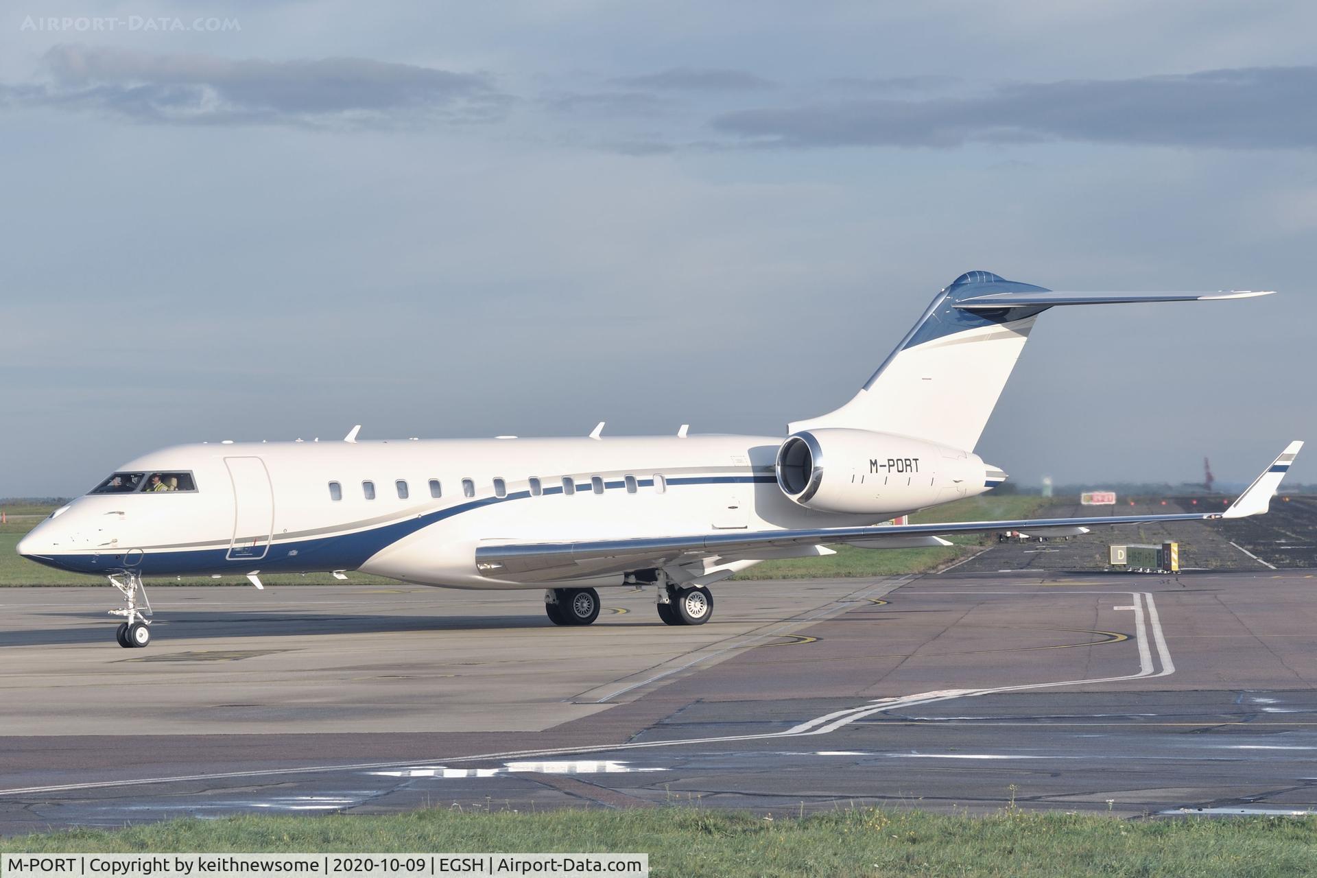 M-PORT, 2019 Bombardier BD-700-1A11 Global 5000 C/N 9868, Arriving at Norwich from Liverpool.