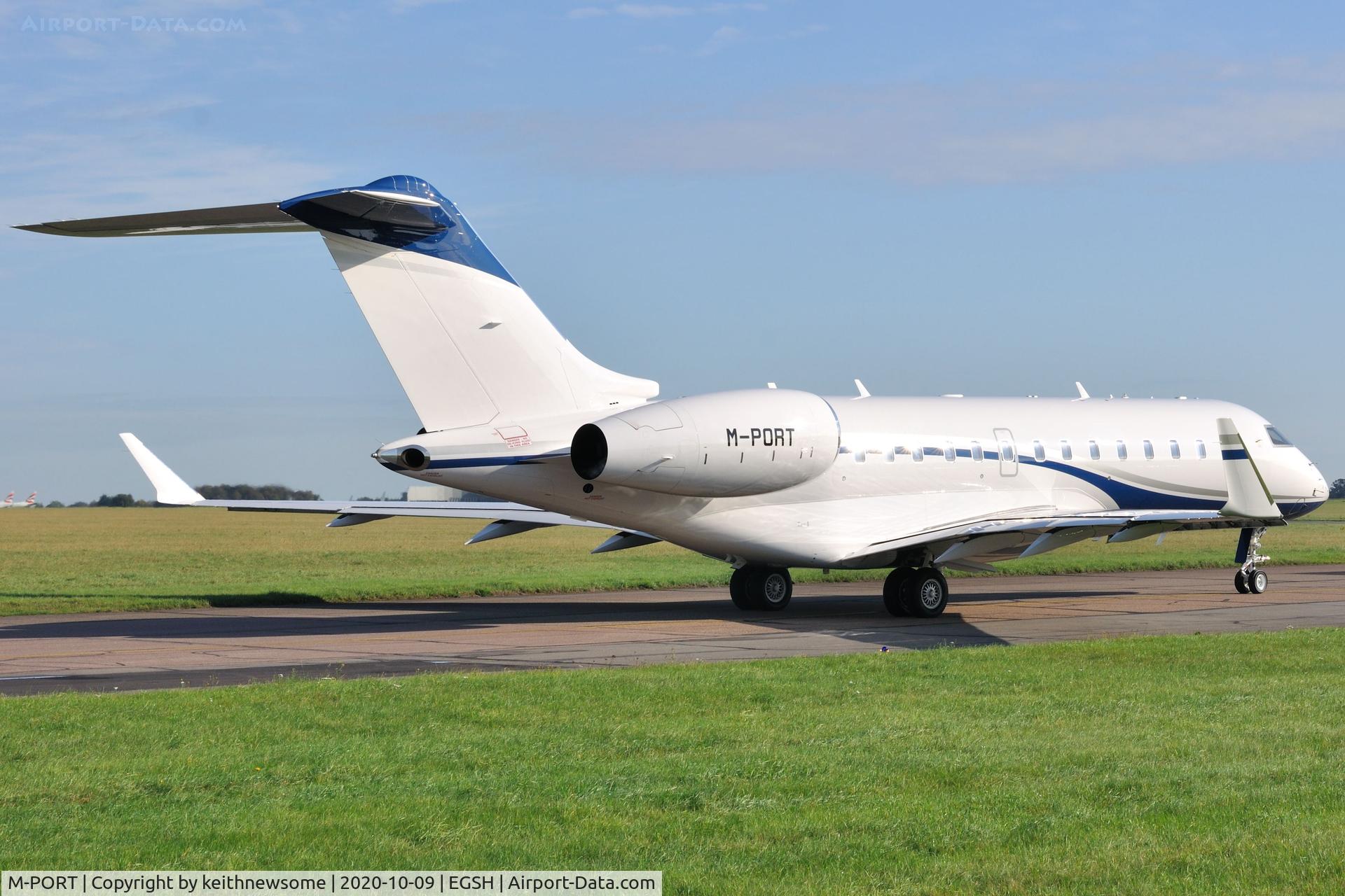 M-PORT, 2019 Bombardier BD-700-1A11 Global 5000 C/N 9868, Leaving Norwich for Lydd.