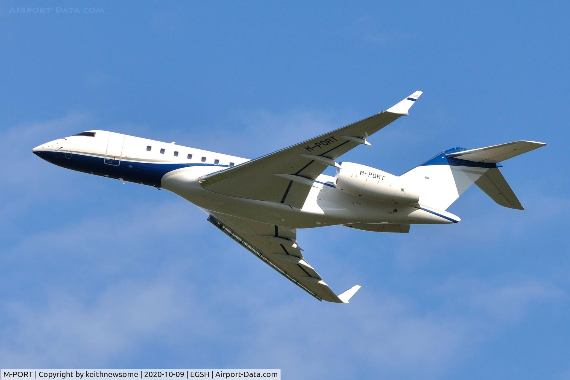 M-PORT, 2019 Bombardier BD-700-1A11 Global 5000 C/N 9868, Leaving Norwich for Lydd.