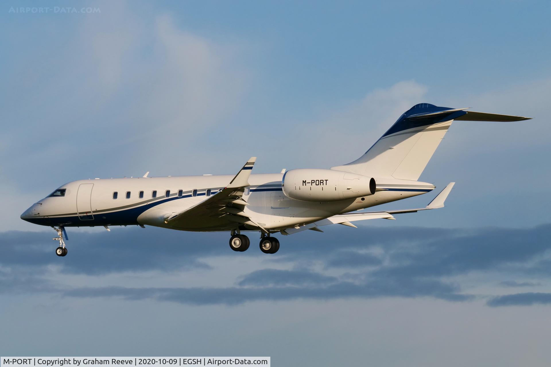 M-PORT, 2019 Bombardier BD-700-1A11 Global 5000 C/N 9868, Landing at Norwich.