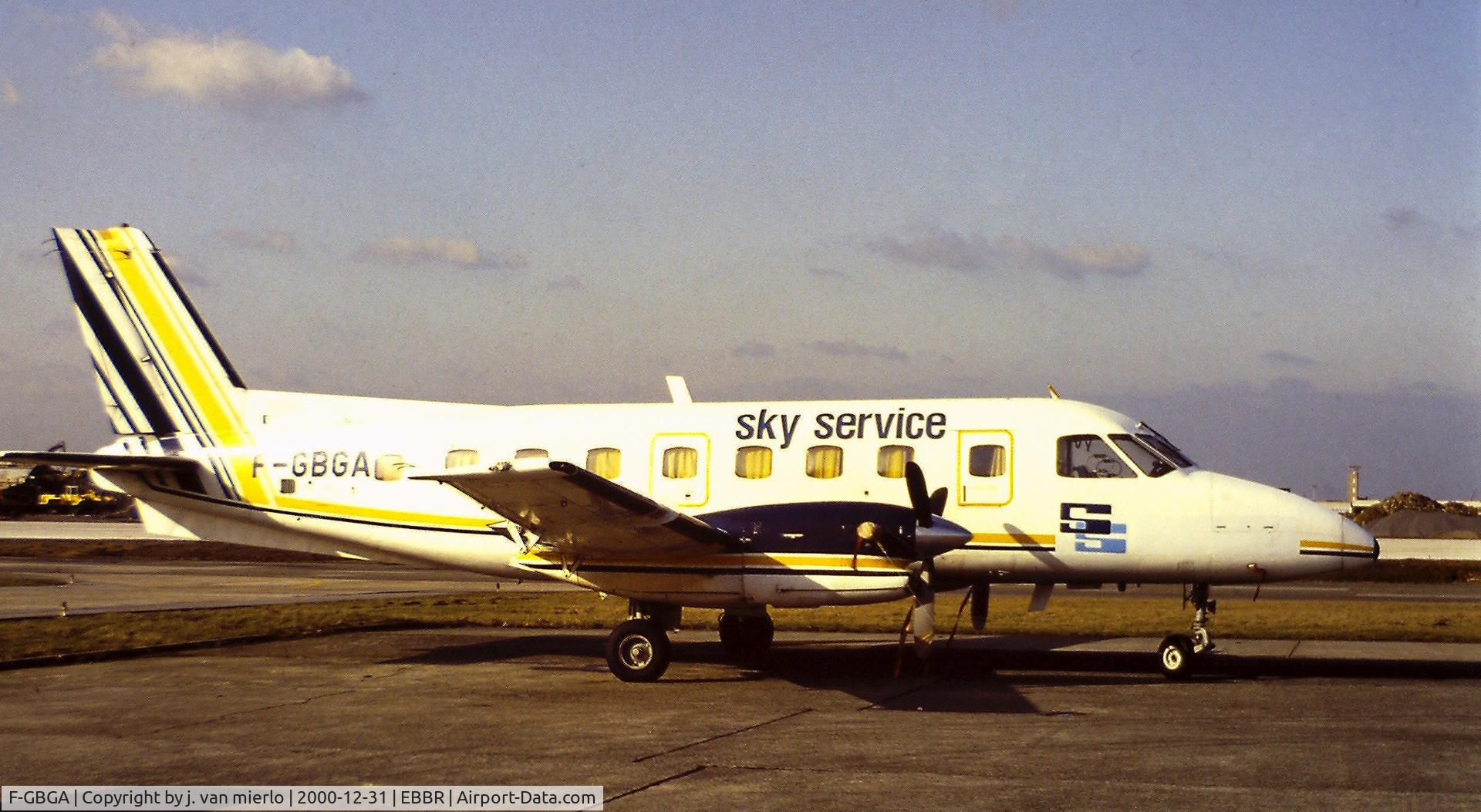 F-GBGA, 1978 Embraer EMB-110P2 Bandeirante C/N 110186, Brussels G.A.T. late '90s scan from slide