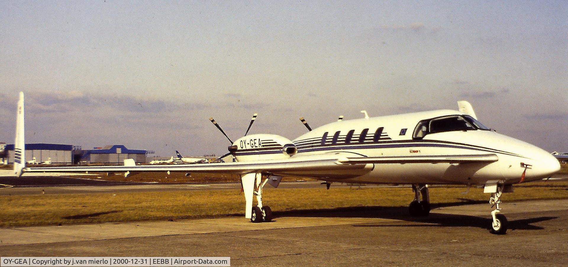 OY-GEA, 1990 Beechcraft 2000 Starship C/N NC-8, Scan from slide Brussels late '90s