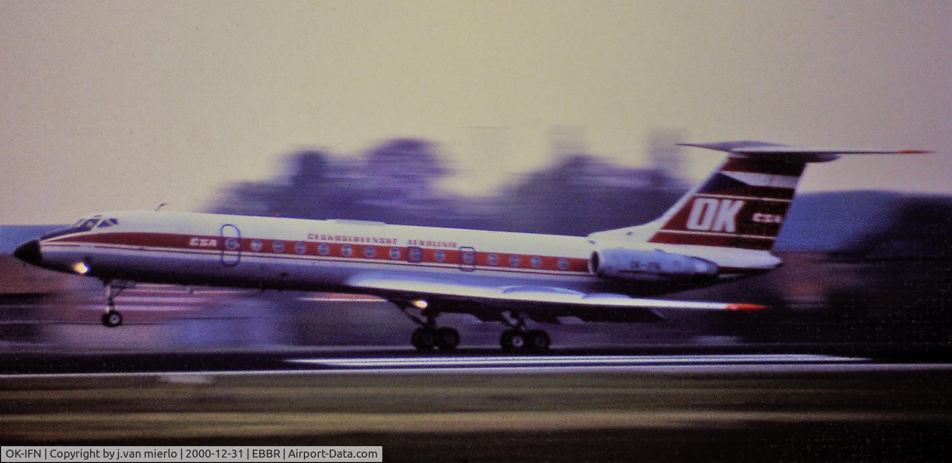 OK-IFN, 1979 Tupolev Tu-134A C/N 8360282, Touching by sunset EBBR25L scan from slide