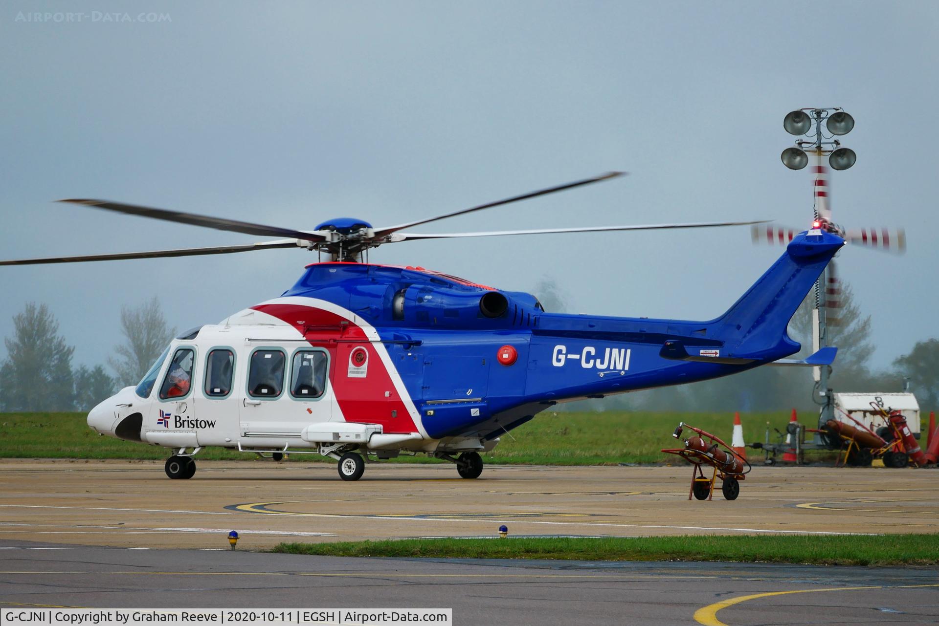 G-CJNI, 2014 AgustaWestland AW-139 C/N 41374, Departing from Norwich.