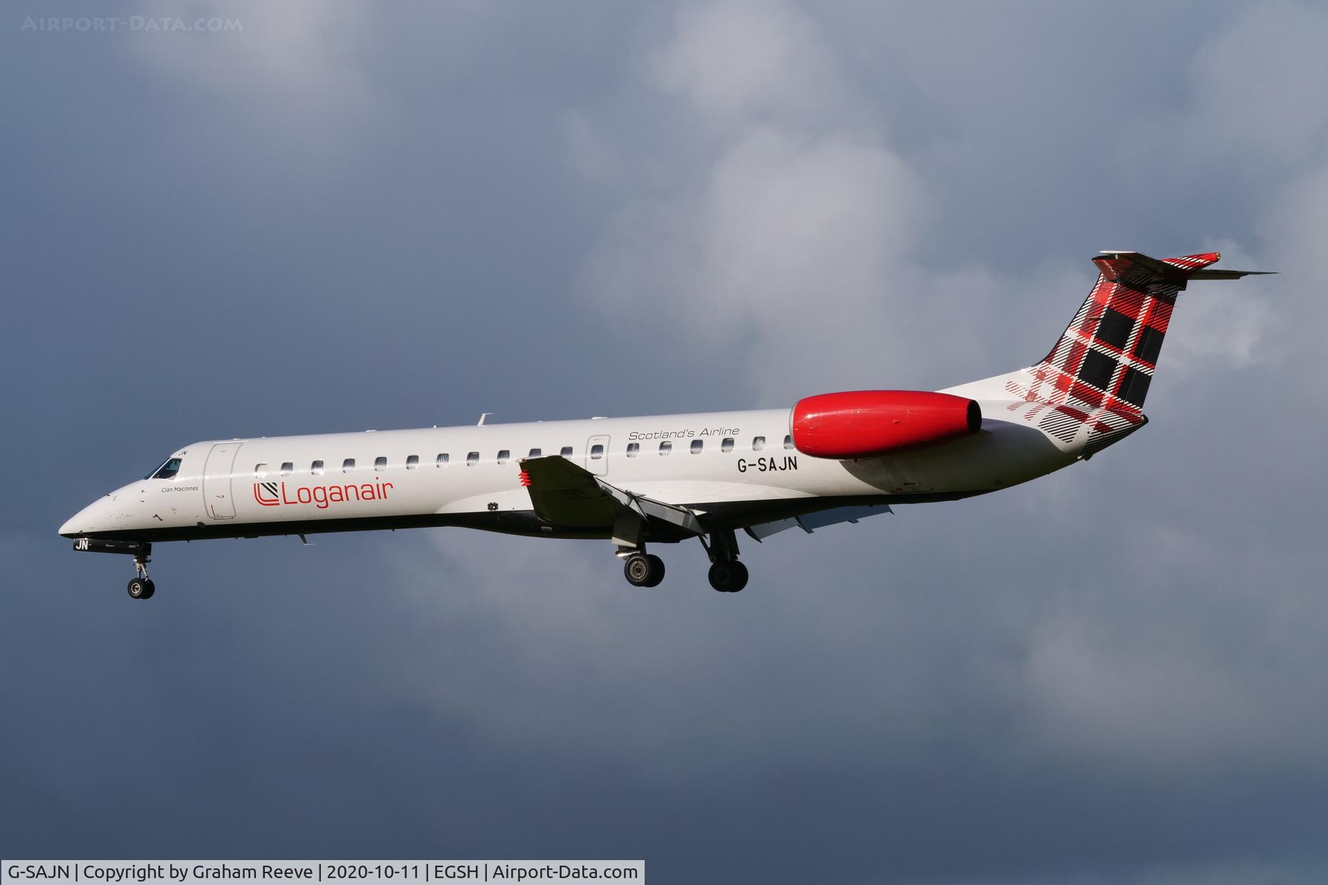 G-SAJN, 2000 Embraer EMB-145EP (ERJ-145EP) C/N 145207, Landing at Norwich.