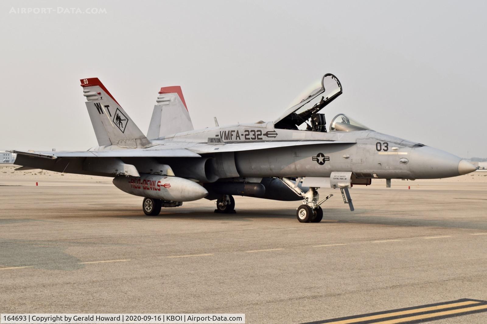 164693, McDonnell Douglas F/A-18C Hornet C/N 1127, (WT-03) Parked on the north GA ramp. VMFA-232 