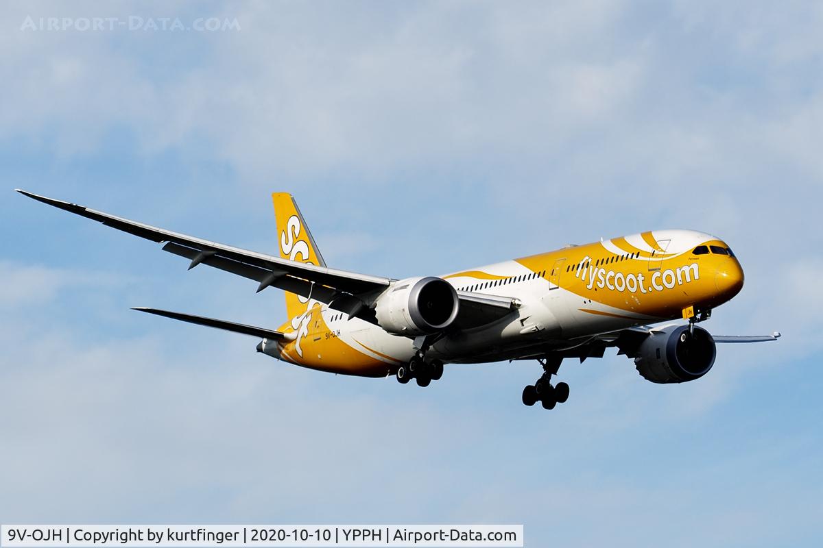9V-OJH, 2018 Boeing 787-9 Dreamliner Dreamliner C/N 37129, Boeing 787-9 cn 37129-695. Scoot 9V-OJH name Fernweh, rwy 21 YPPH 10/10/2020.