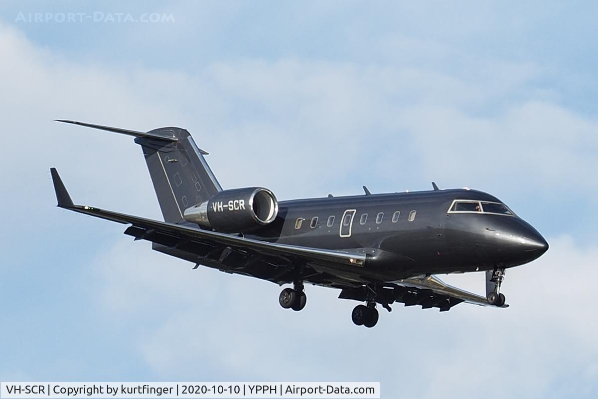 VH-SCR, 2003 Bombardier Challenger 604 (CL-600-2B16) C/N 5557, Bombardier Challenger CL 60 cn 5557. VH-SCR rwy 21 10/10/2020.