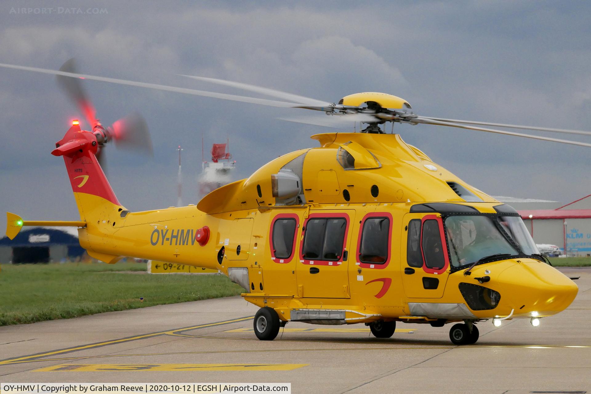 OY-HMV, 2016 Airbus Helicopters EC-175B C/N 5016, Just landed at Norwich.