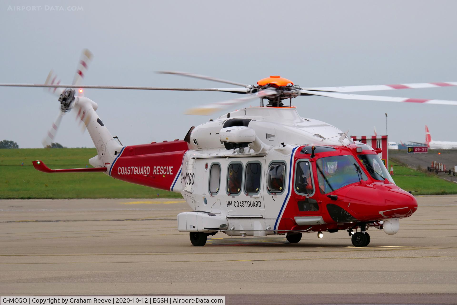 G-MCGO, 2014 AgustaWestland AW189 C/N 92002, Departing from Norwich.