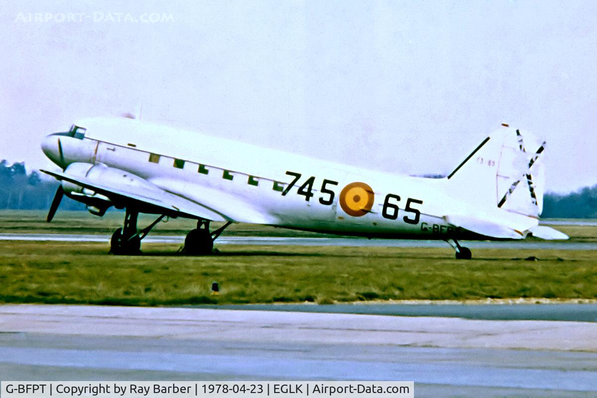 G-BFPT, 1943 Douglas C-47A Skytrain (DC-3) C/N 19268, G-BFPT  (T.3-65) Douglas DC-3C-47A-70-DL [19268] (Warbirds of Great Britain Ltd (Ex Spanish Air Force) Blackbushe~G 23/04/1978