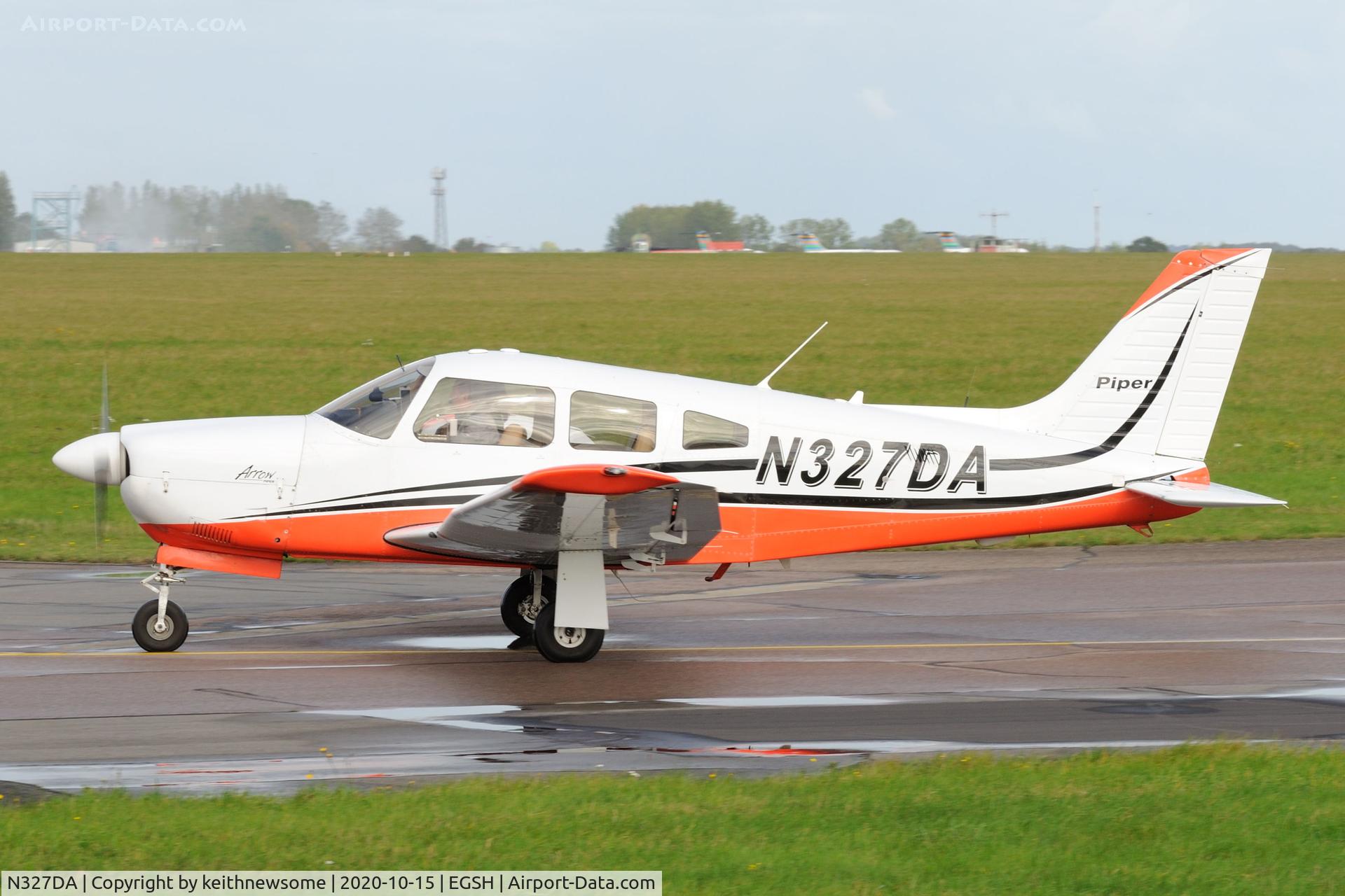 N327DA, 2002 Piper PA-28R-201 Cherokee Arrow III C/N 2844084, Arriving at Norwich from Biggin Hill.