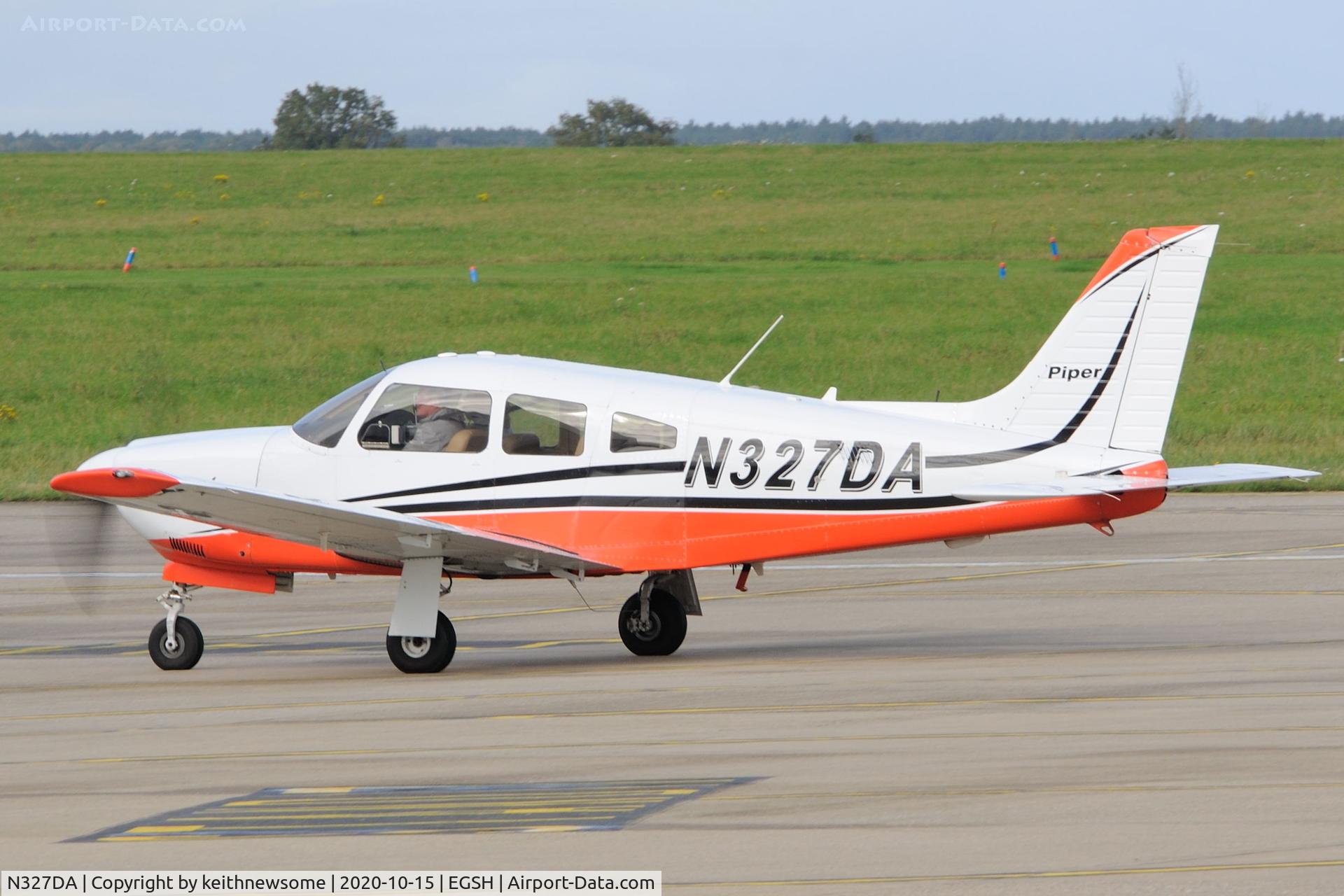 N327DA, 2002 Piper PA-28R-201 Cherokee Arrow III C/N 2844084, Arriving at Norwich from Biggin Hill.